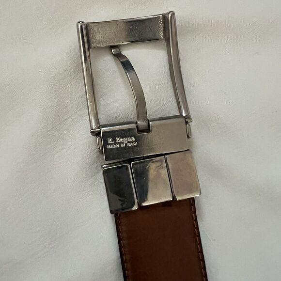 Ermenegildo Zegna Reversible Leather Belt Brown Black Silver Buckle Sz 38 Italy - Picture 7 of 14